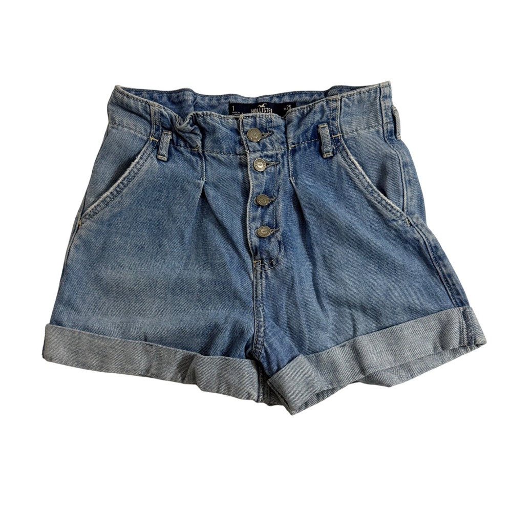 Hollister Denim Mom Shorts Ultra High Rise Button Fly Cuffed Blue Size‎ 1 W25